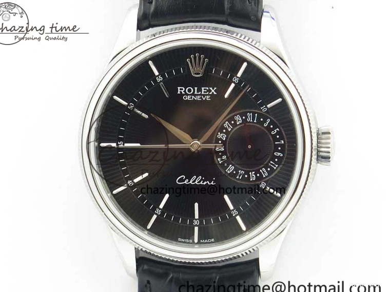 0510 Cellini 50519 Real Date SS BP Maker Best Edition Black Dial Sticks Markers on Black Leather Strap SA Affordable 3087